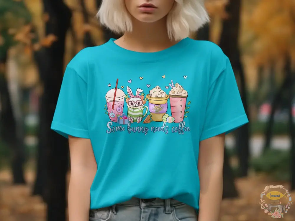 ’Coffee Bunny’ Easter Tee Small / Lagoon Blue