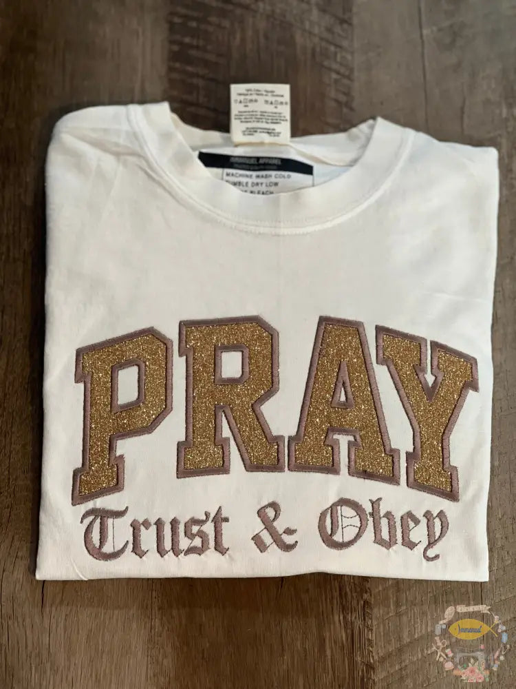 ’Pray’ Glitter Embroidered Tee T - Shirt